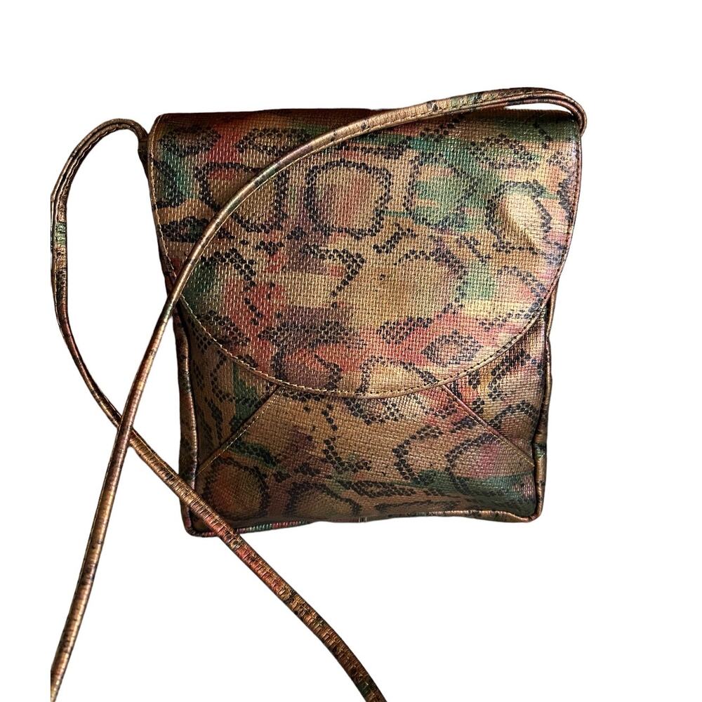 Vintage Jeffrey Envelope Crossbody Bag Metallic Copper Python Print